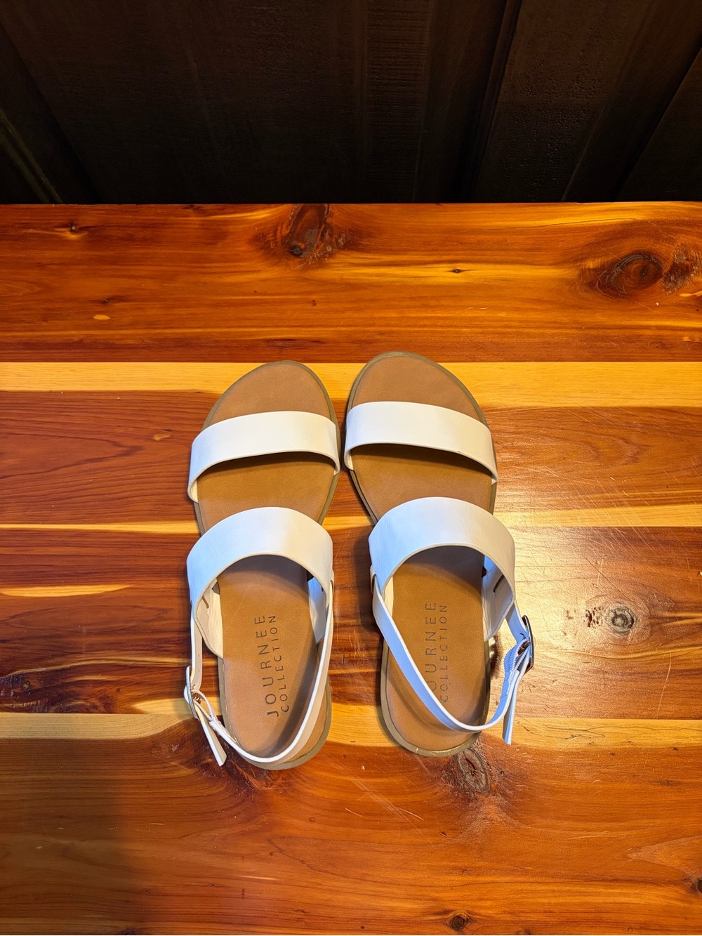 Journee Collection White Double-Strap Ankle Buckle Sandals